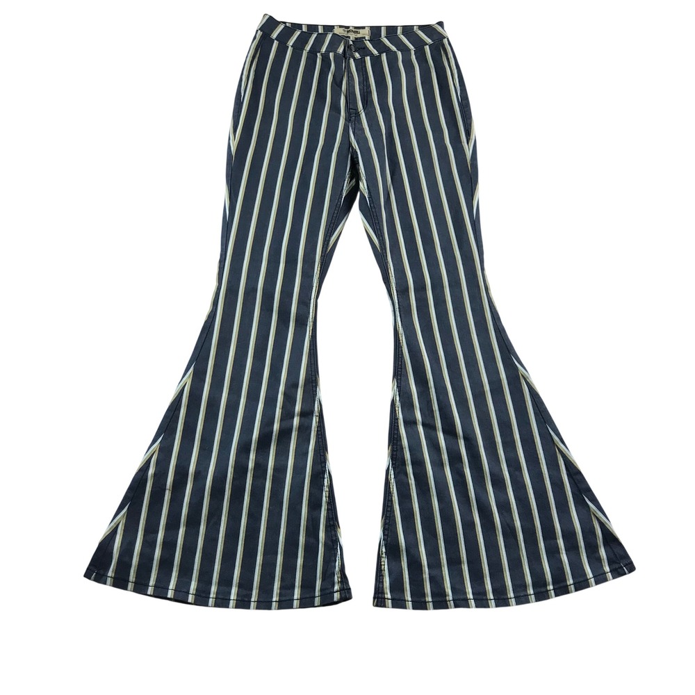 Rock & Roll Denim Bargain Button Bell Striped Flare Jeans Navy White 30x32 NEW